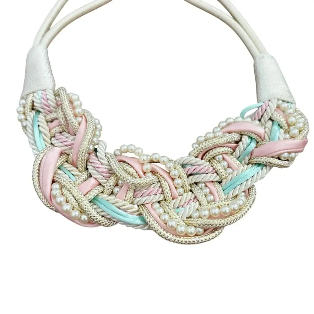 Vintage Braided Rope Belt Pastel Pearl Detail